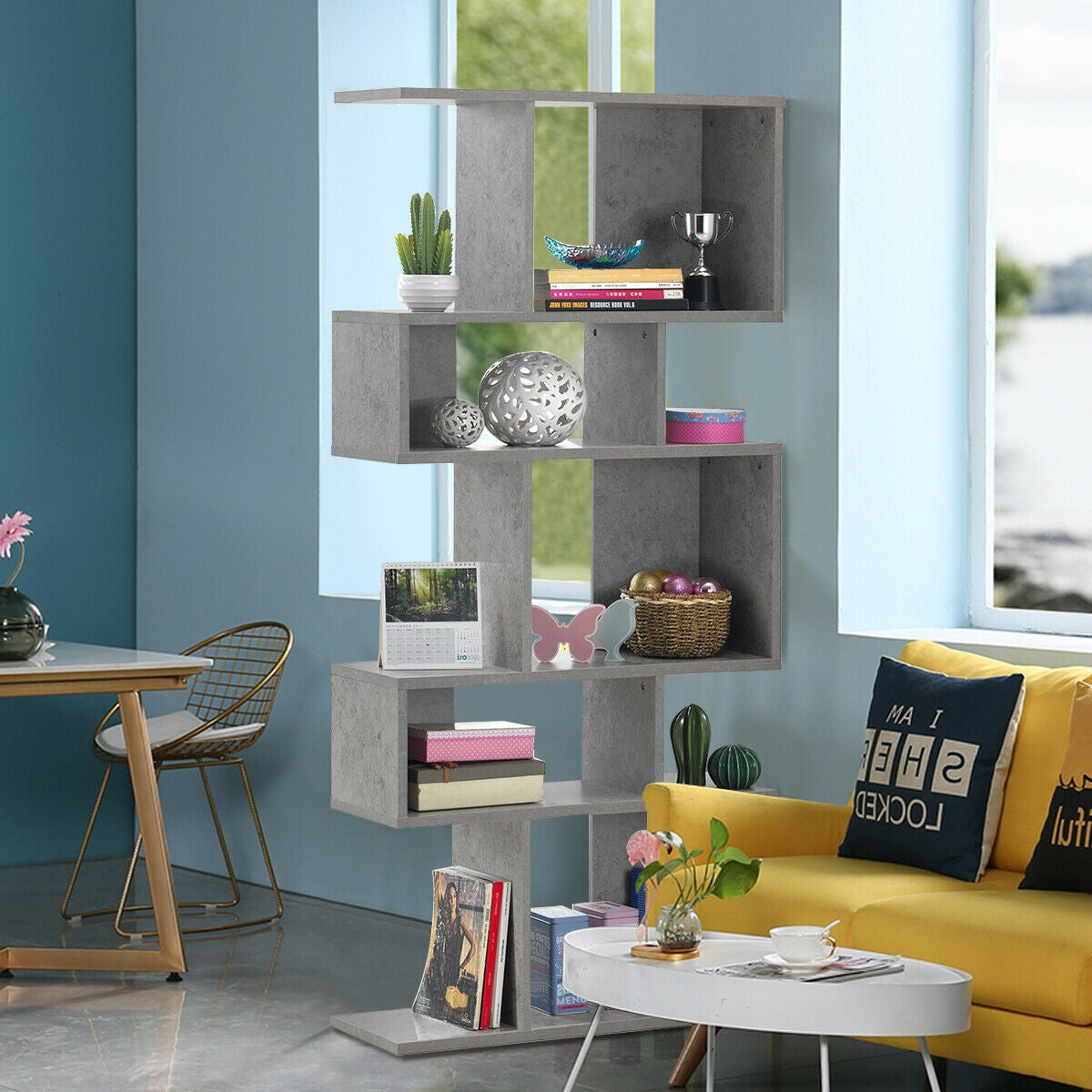 5 Cubes Ladder Shelf Corner Bookshelf Display Rack Bookcase-Gray Kids Crystal