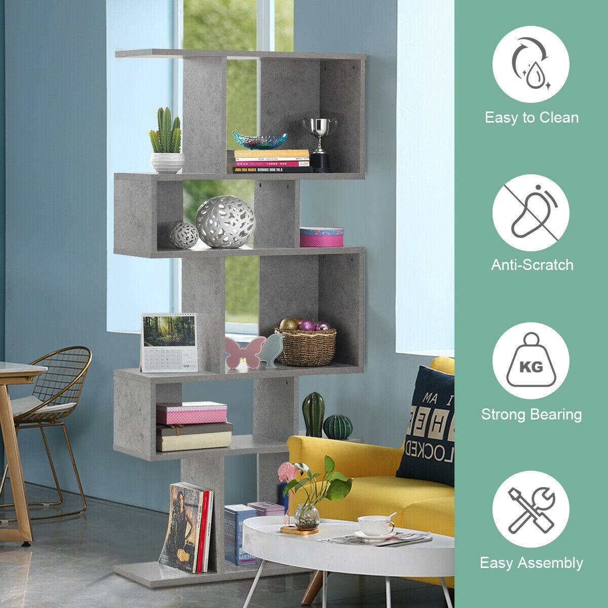 5 Cubes Ladder Shelf Corner Bookshelf Display Rack Bookcase-Gray Kids Crystal