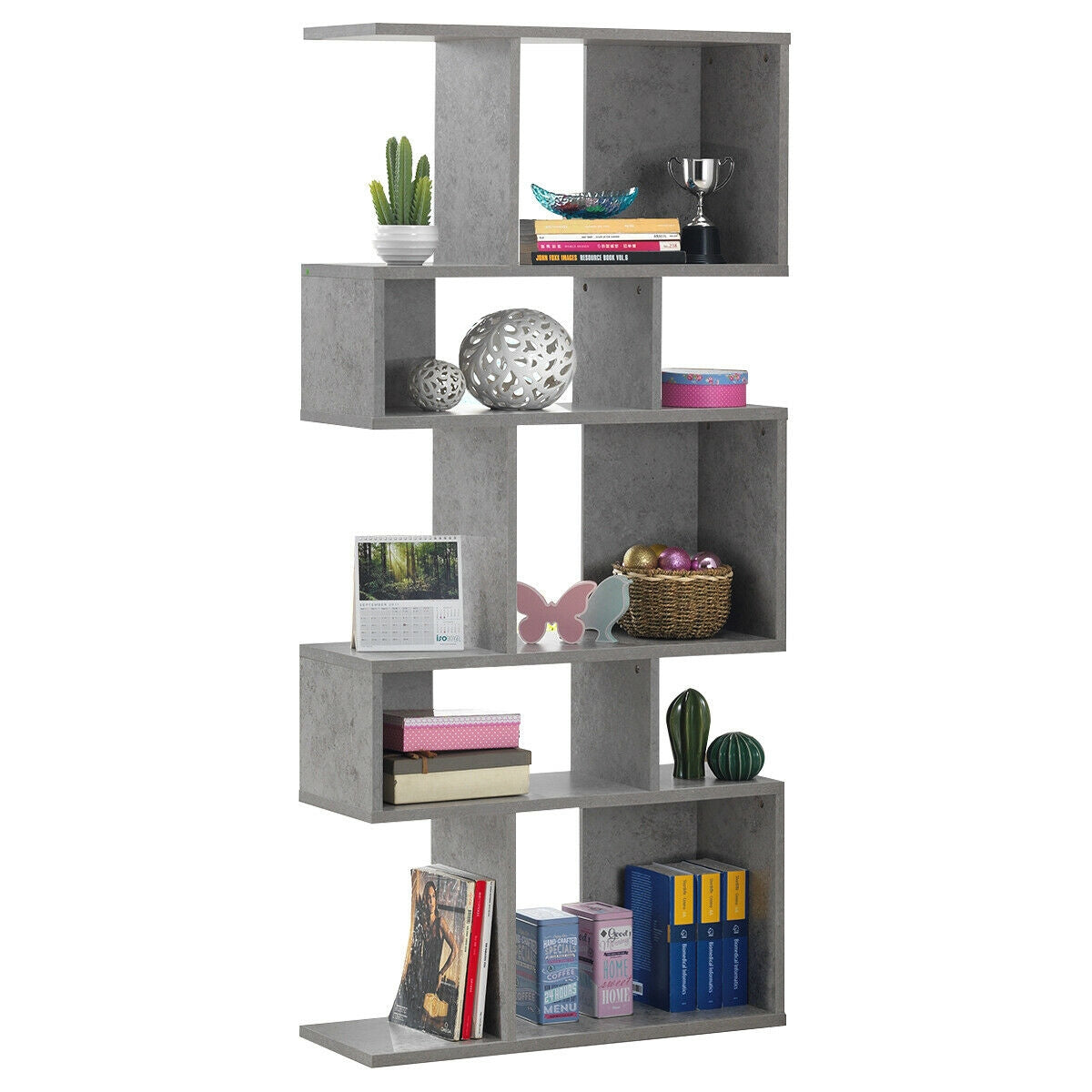 5 Cubes Ladder Shelf Corner Bookshelf Display Rack Bookcase-Gray Kids Crystal
