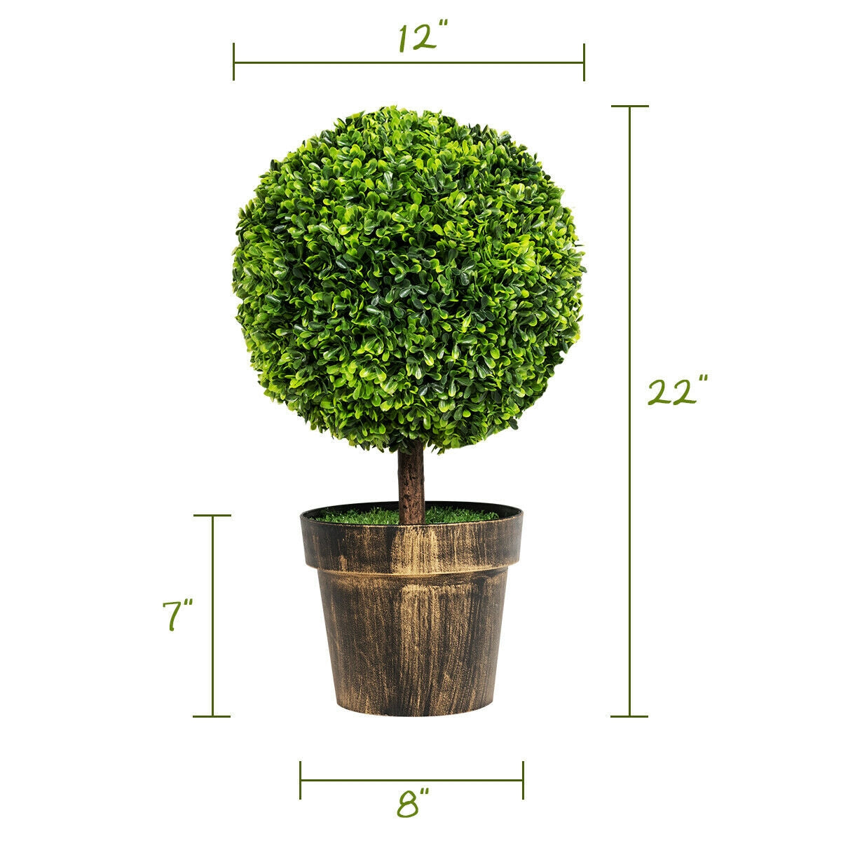 2 Pieces 24 Inch Artificial Boxwood Topiary Ball Tree for House and Office Kids Crystal