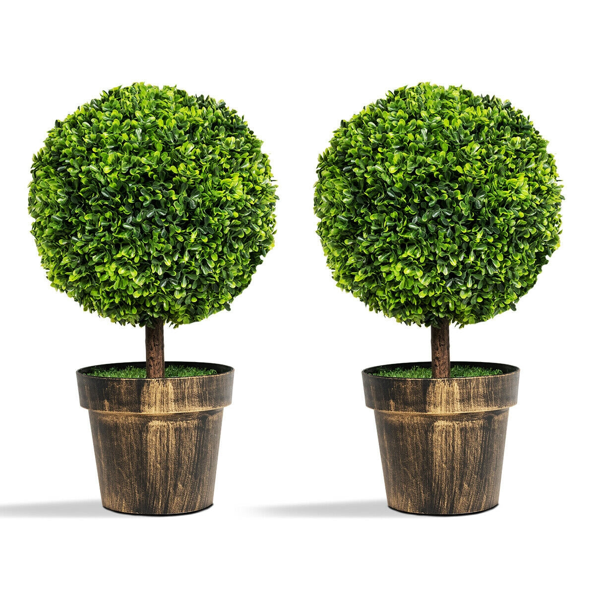 2 Pieces 24 Inch Artificial Boxwood Topiary Ball Tree for House and Office Kids Crystal