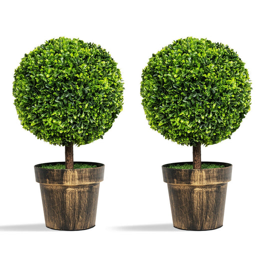 2 Pieces 24 Inch Artificial Boxwood Topiary Ball Tree for House and Office Kids Crystal