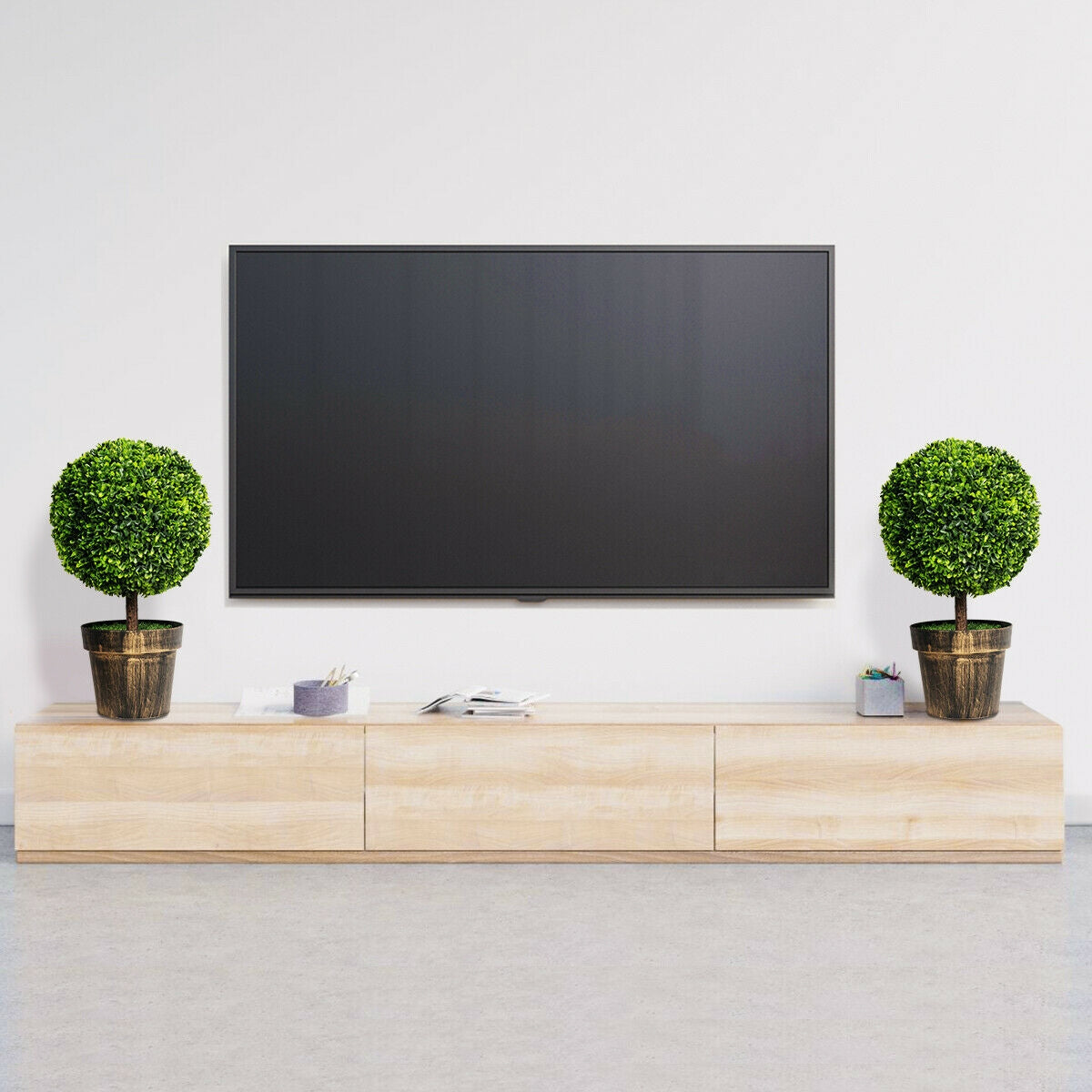 2 Pieces 24 Inch Artificial Boxwood Topiary Ball Tree for House and Office Kids Crystal