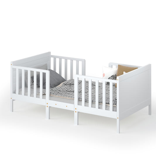 2-in-1 Convertible Kids Wooden Bedroom Furniture with Guardrails-White Kids Crystal