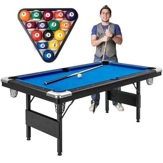 6 Feet Foldable Billiard Pool Table-Blue Kids Crystal
