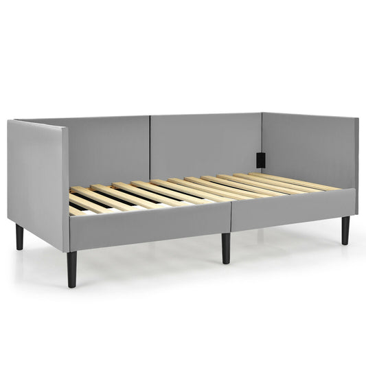 Twin Daybed Heavy Duty Wooden Sofa Bed Frame-Gray Kids Crystal