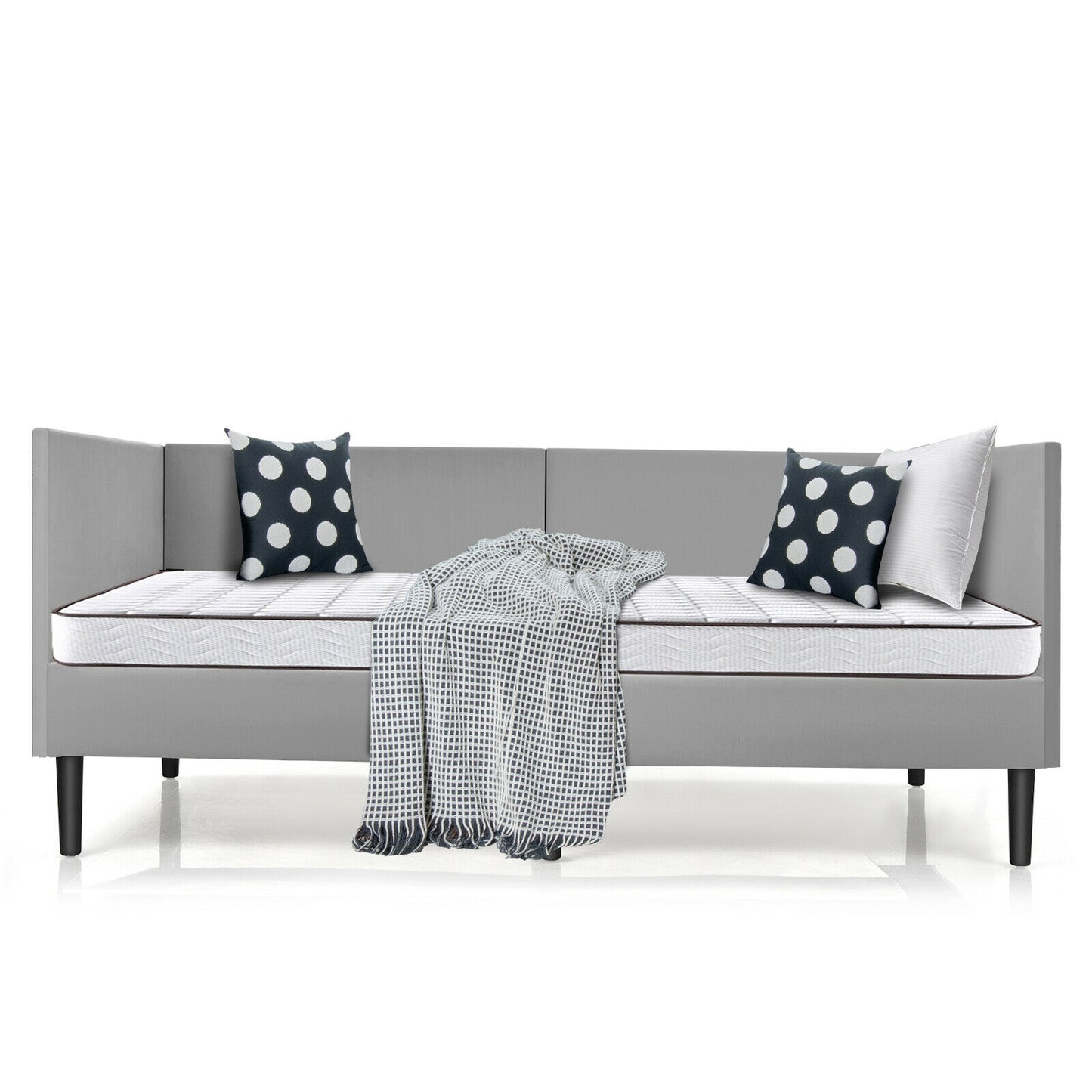 Twin Daybed Heavy Duty Wooden Sofa Bed Frame-Gray Kids Crystal