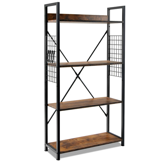 4 -Tier Industrial Open Storage Bookshelf-Rustic Brown Kids Crystal