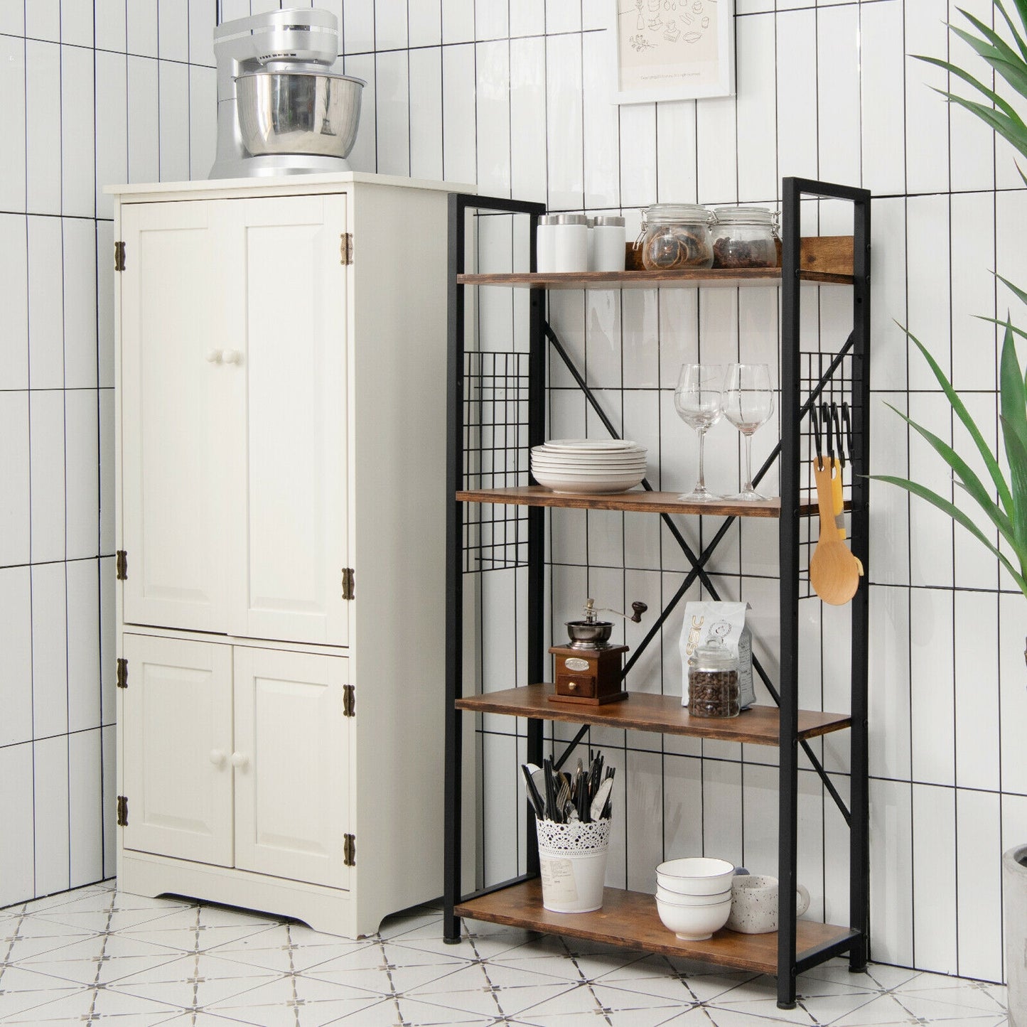 4 -Tier Industrial Open Storage Bookshelf-Rustic Brown Kids Crystal