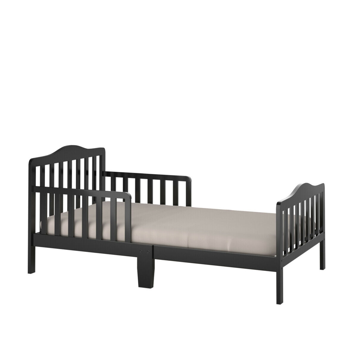 Classic Design Kids Wood Toddler Bed Frame with Two Side Safety Guardrails-Black Kids Crystal
