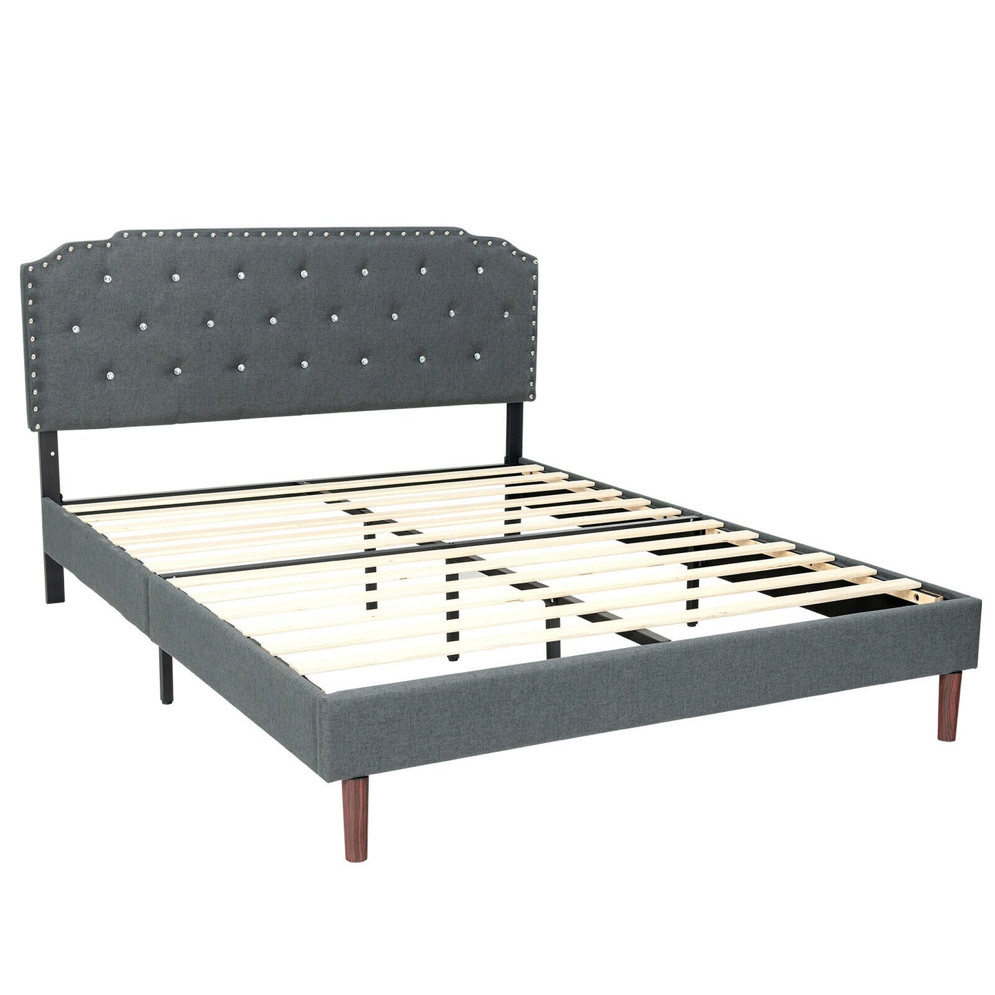 Upholstered Bed Frame with Adjustable Diamond Button Headboard-Full Size Kids Crystal