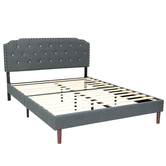 Upholstered Bed Frame with Adjustable Diamond Button Headboard-Full Size Kids Crystal