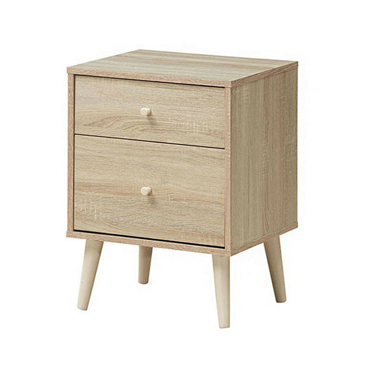 2-Drawer Nightstand Beside End Side Table with Rubber Legs-Natural Kids Crystal
