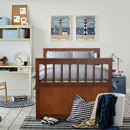 Twin Captain’s Bed with Trundle Bed with 3 Storage Drawers-Walnut