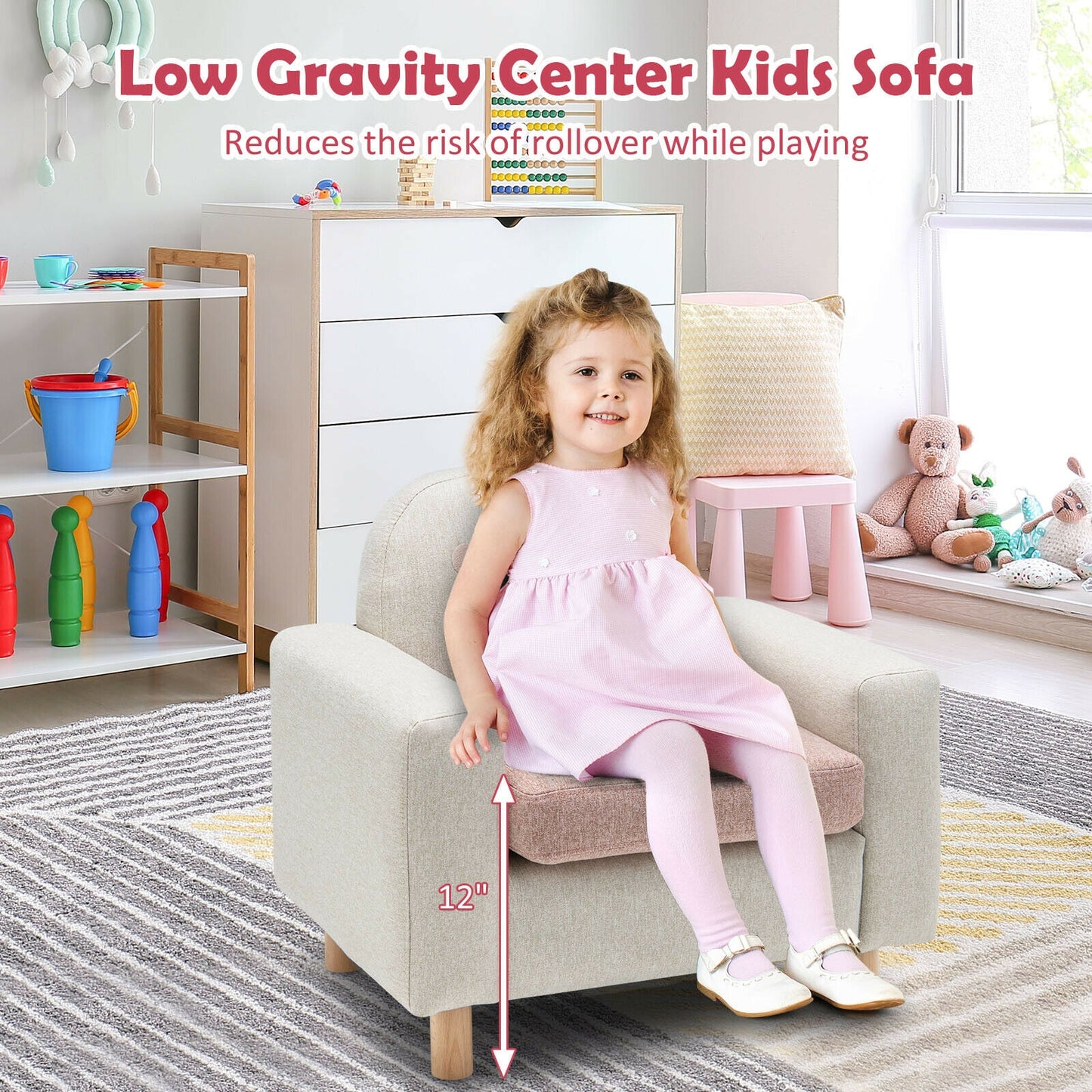 Kids Sofa with Armrest and Thick Cushion-Pink