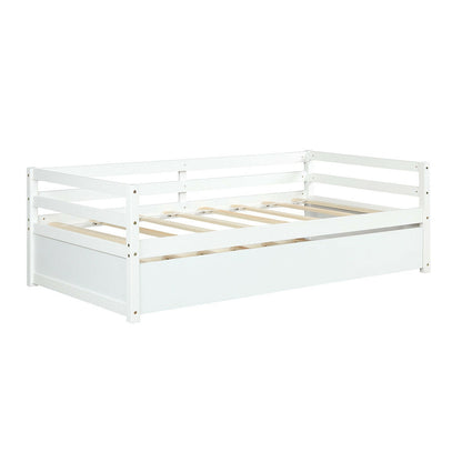 Twin Size Wooden Slat Trundle Platform-White