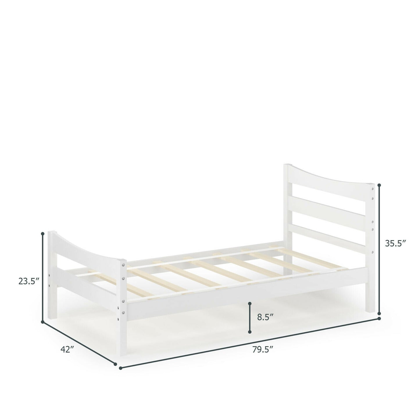 Twin Size Platform Bed Frame Foundation Slat Support -White Kids Crystal