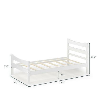 Twin Size Platform Bed Frame Foundation Slat Support -White