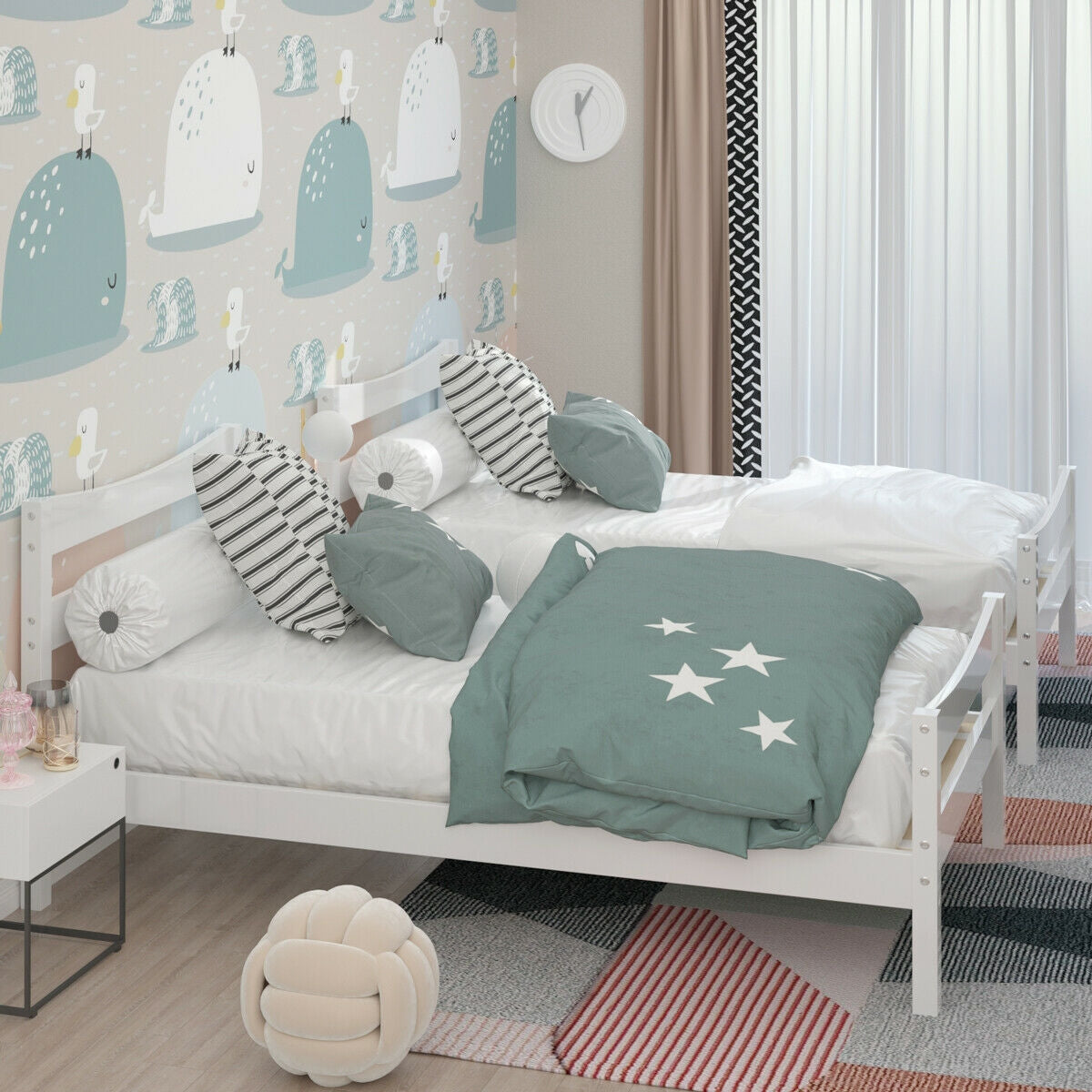 Twin Size Platform Bed Frame Foundation Slat Support -White Kids Crystal