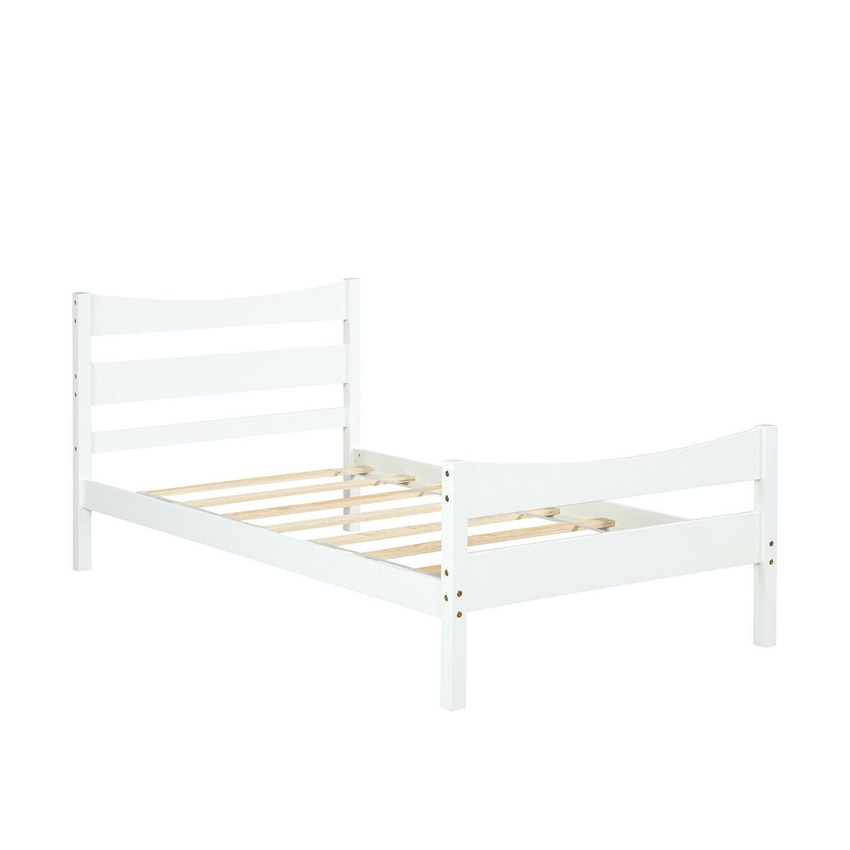 Twin Size Platform Bed Frame Foundation Slat Support -White Kids Crystal