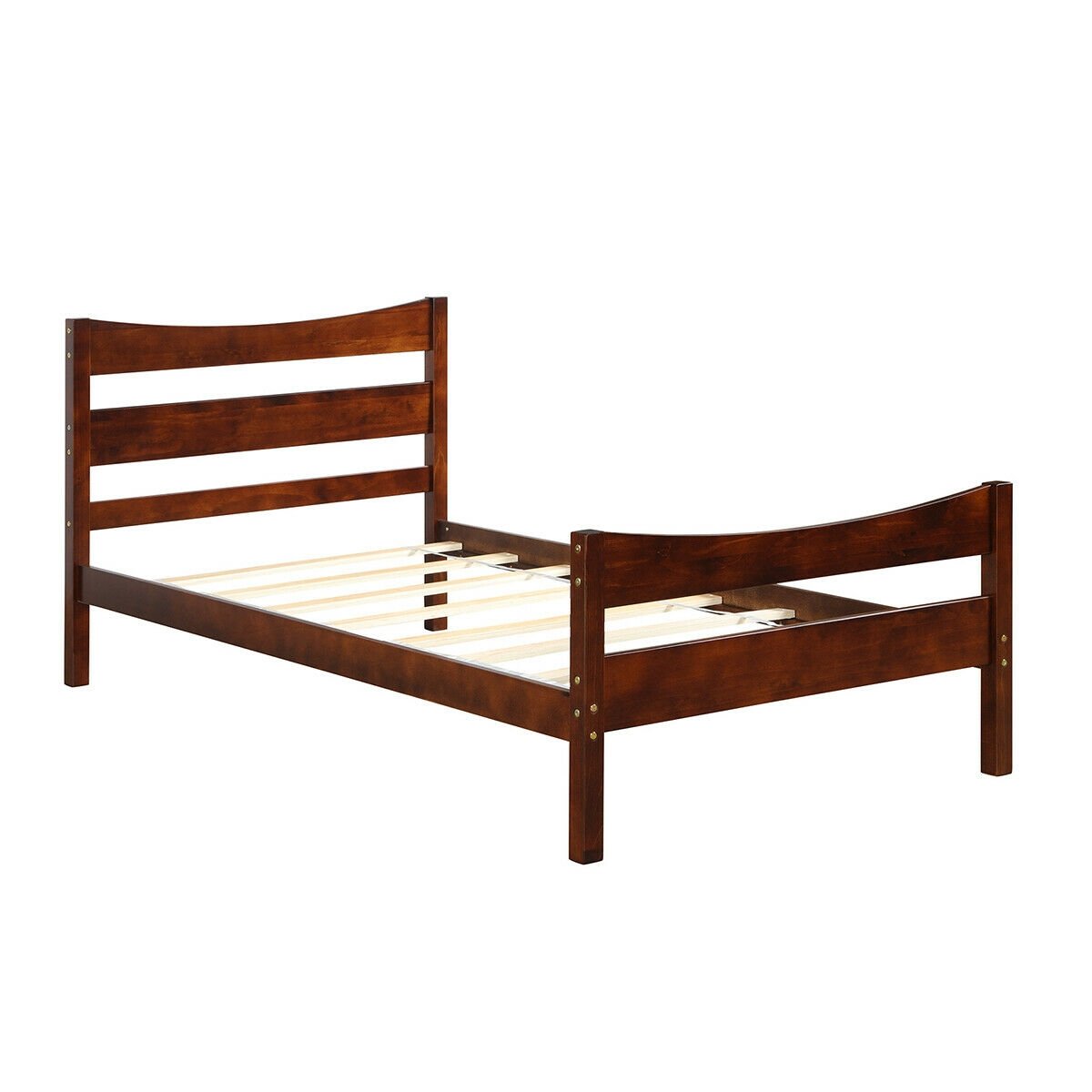 Twin Size Platform Bed Frame Foundation Slat Support -Walnut Kids Crystal