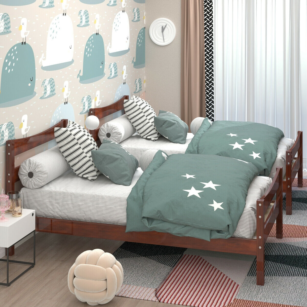 Twin Size Platform Bed Frame Foundation Slat Support -Walnut Kids Crystal