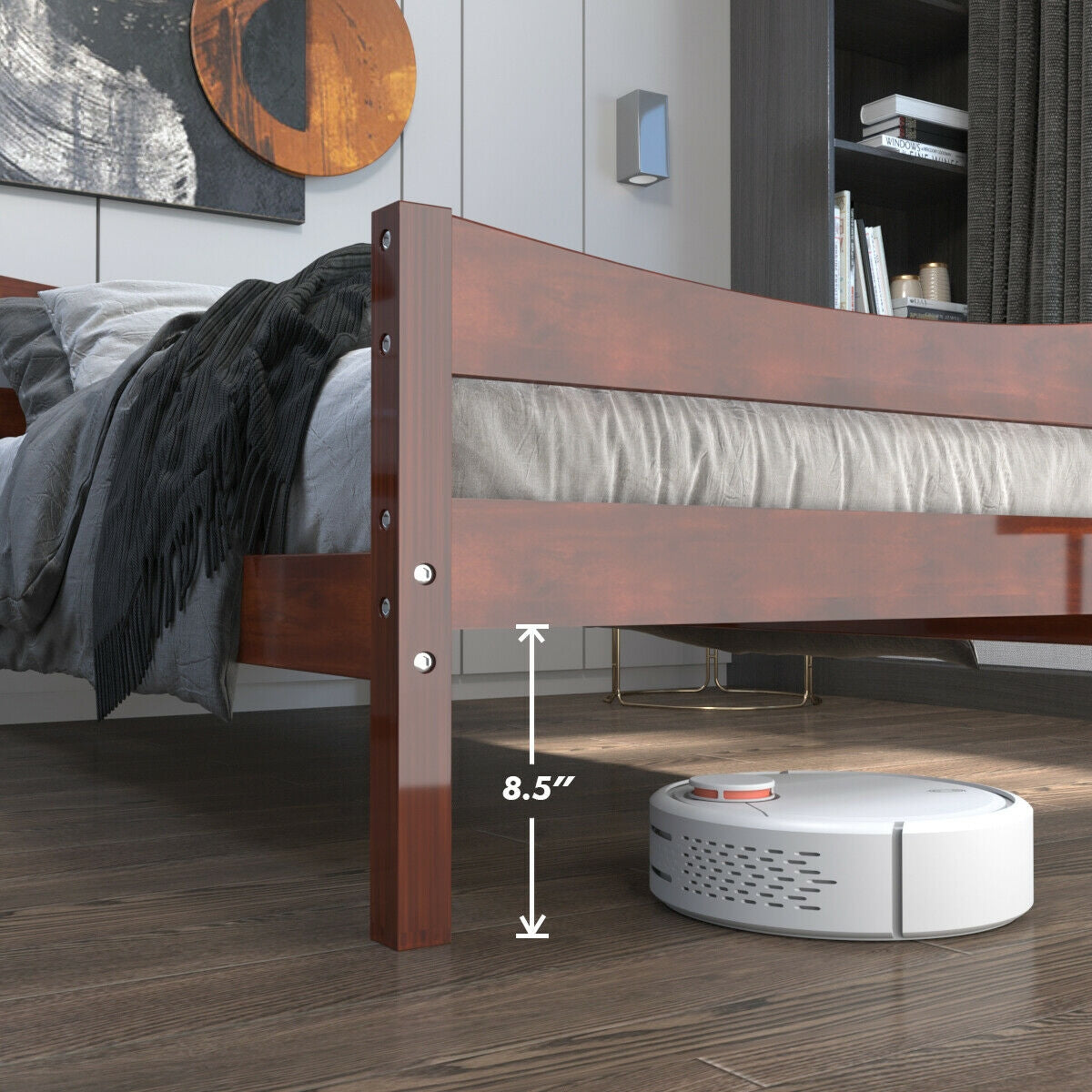 Twin Size Platform Bed Frame Foundation Slat Support -Walnut Kids Crystal