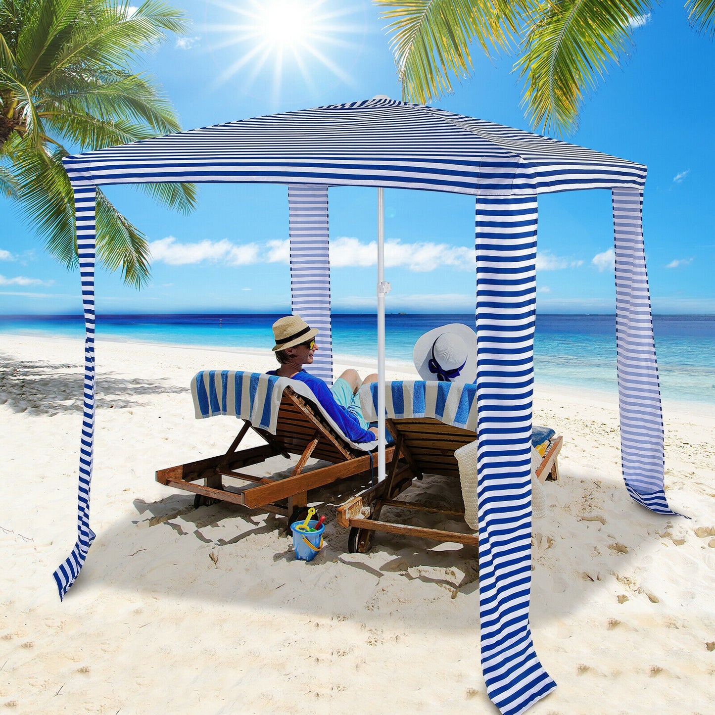 6.6 x 6.6 Feet Foldable and Easy-Setup Beach Canopy With Carry Bag-Navy Kids Crystal