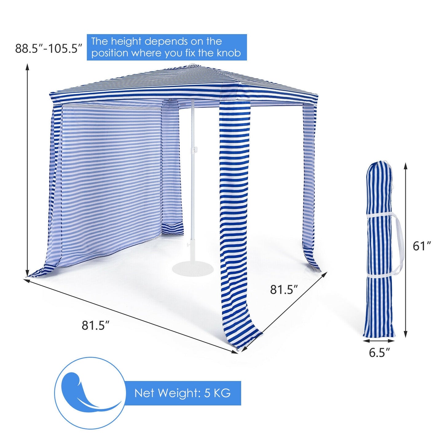 6.6 x 6.6 Feet Foldable and Easy-Setup Beach Canopy With Carry Bag-Navy Kids Crystal