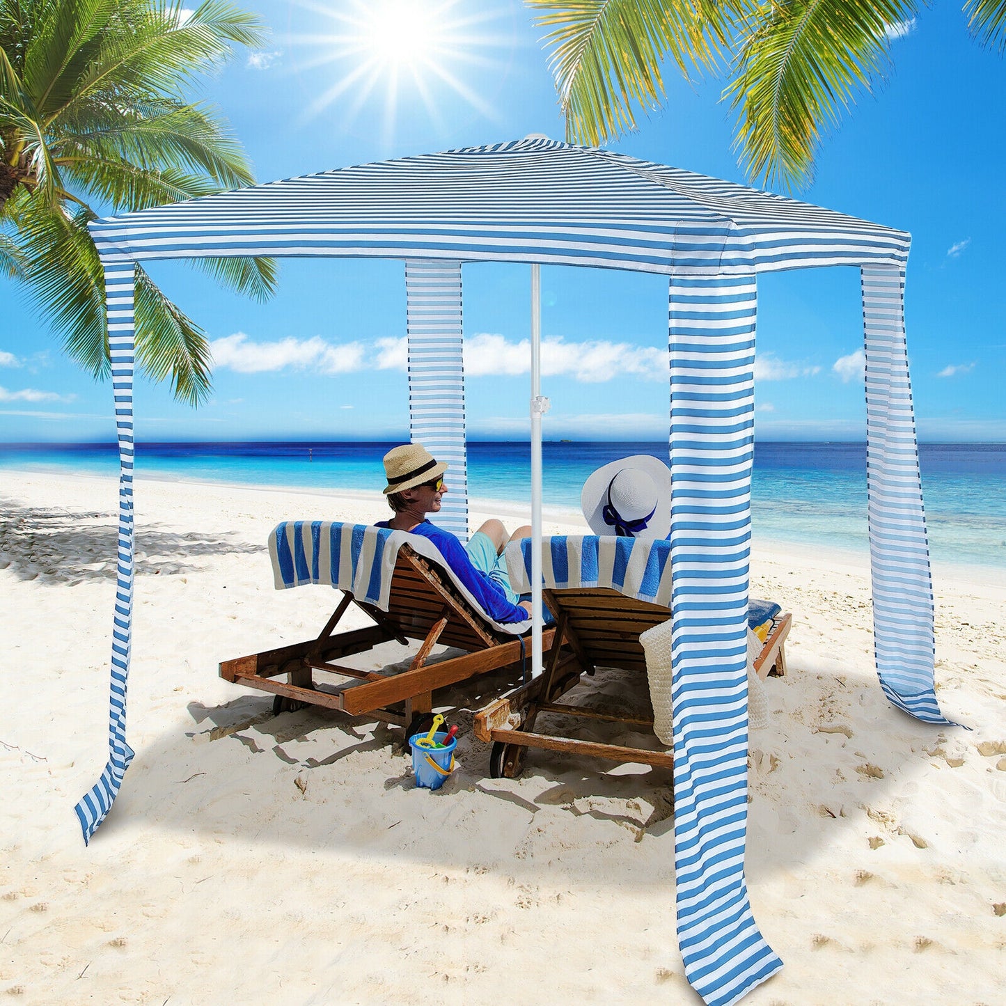 6.6 x 6.6 Feet Foldable and Easy-Setup Beach Canopy With Carry Bag-Blue Kids Crystal