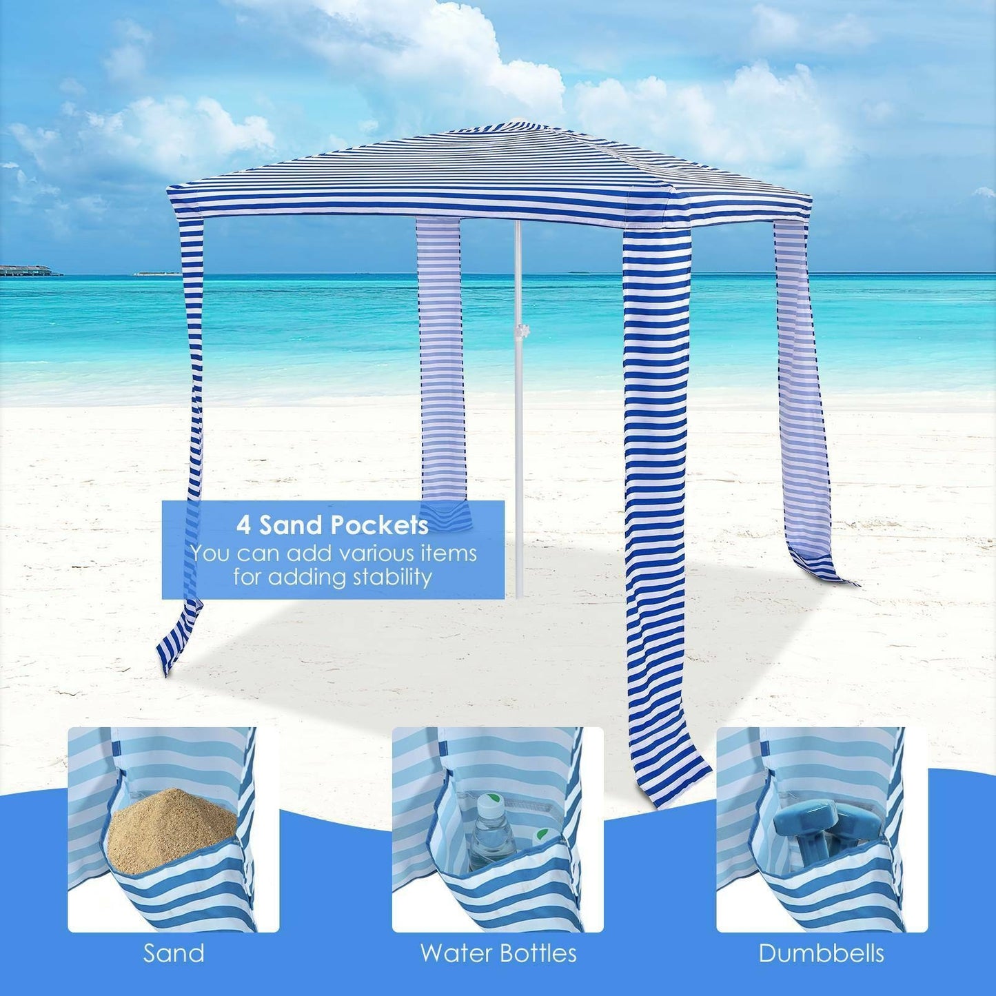 6.6 x 6.6 Feet Foldable and Easy-Setup Beach Canopy With Carry Bag-Blue Kids Crystal