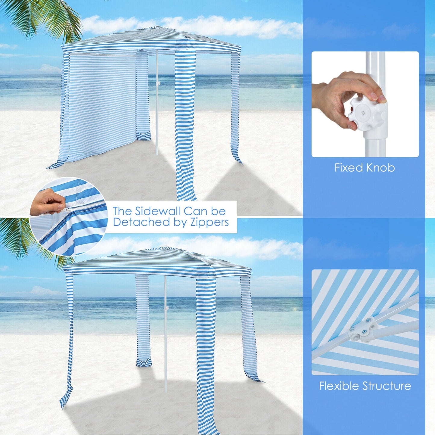 6.6 x 6.6 Feet Foldable and Easy-Setup Beach Canopy With Carry Bag-Blue Kids Crystal