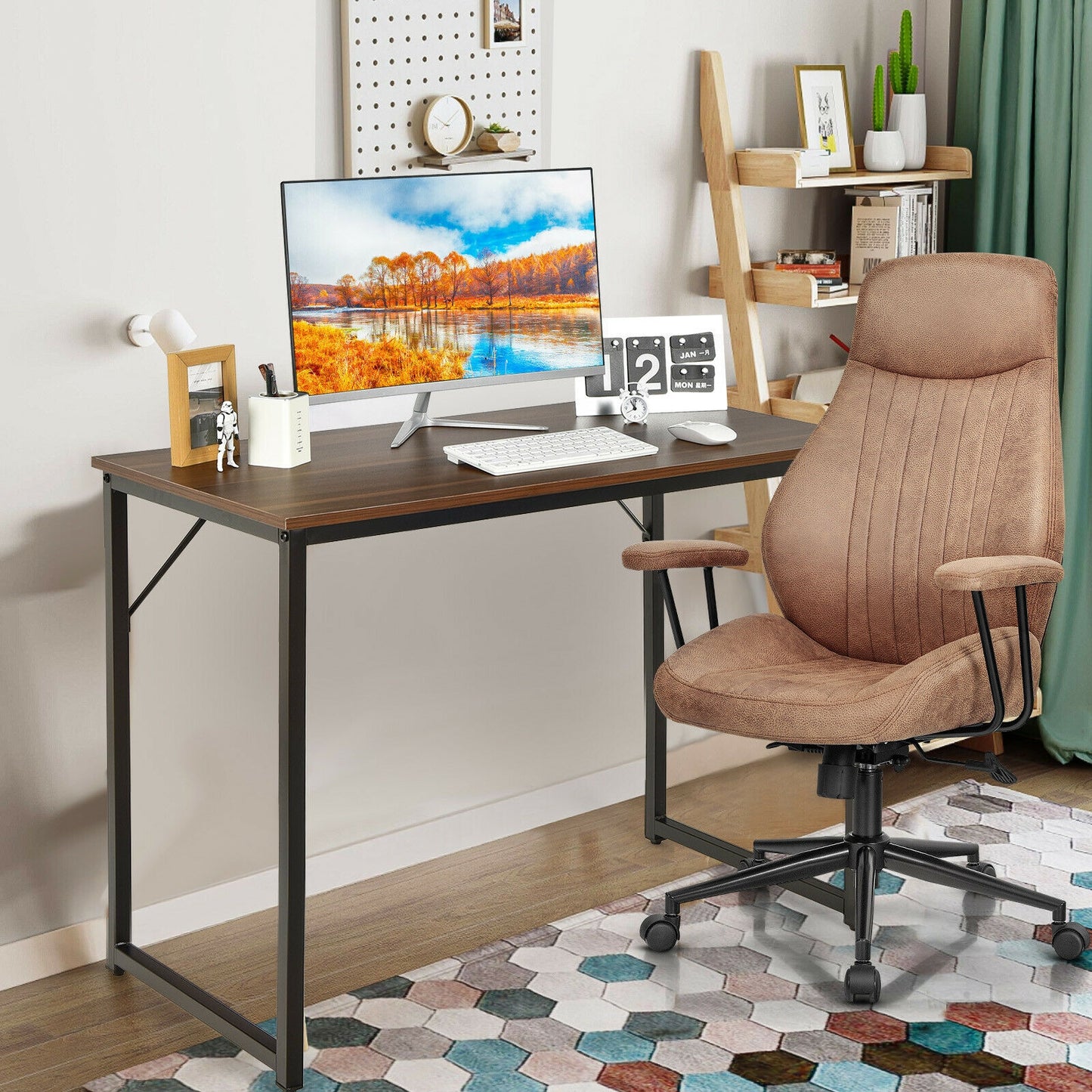 L Shaped Computer Desk and Writing Workstation for Home and Office-Coffee Kids Crystal