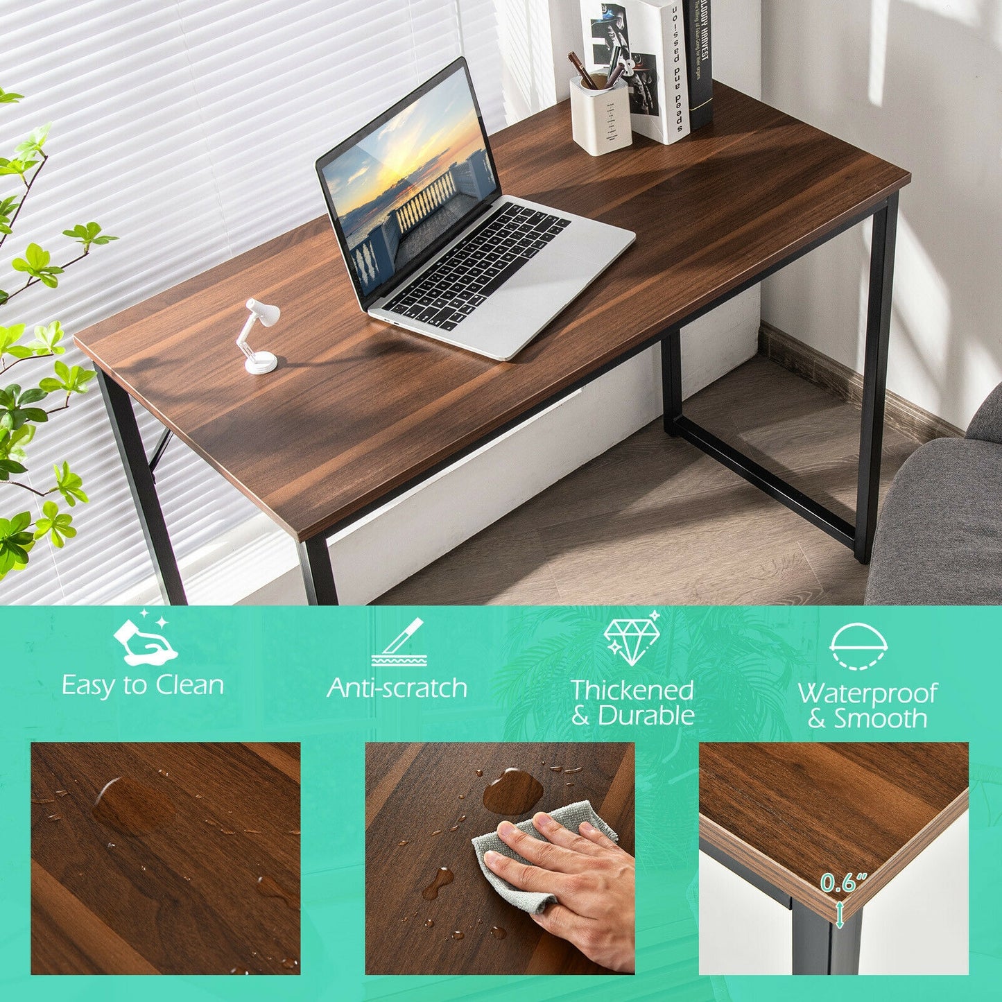 L Shaped Computer Desk and Writing Workstation for Home and Office-Coffee Kids Crystal