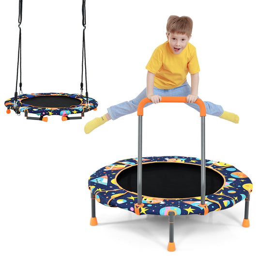 Convertible Swing and Trampoline Set with Upholstered Handrail Kids Crystal