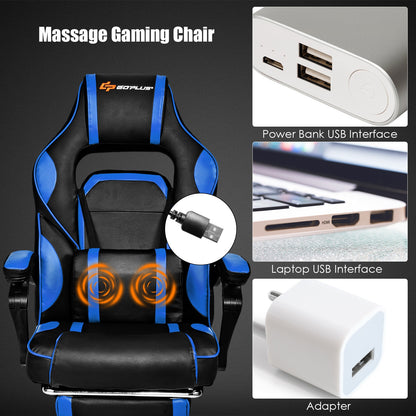 Massage Gaming Chair with Footrest and Lumbar Support