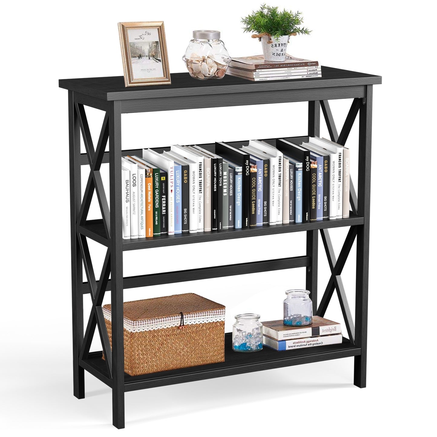 3-Tier Multi-Functional Storage Shelf Units Wooden Open Bookcase and Bookshelf-Black Kids Crystal