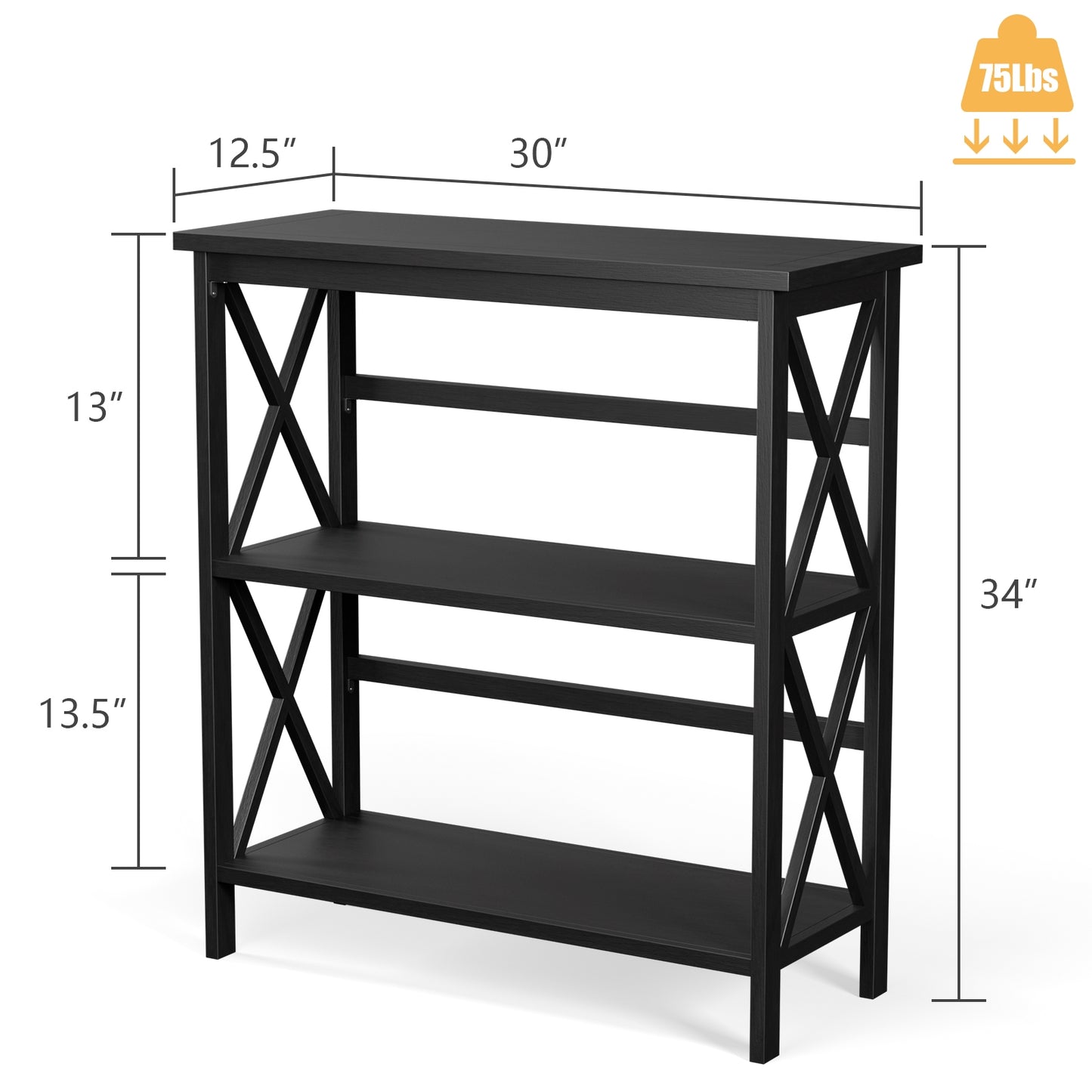 3-Tier Multi-Functional Storage Shelf Units Wooden Open Bookcase and Bookshelf-Black Kids Crystal