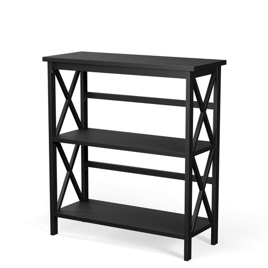 3-Tier Multi-Functional Storage Shelf Units Wooden Open Bookcase and Bookshelf-Black Kids Crystal