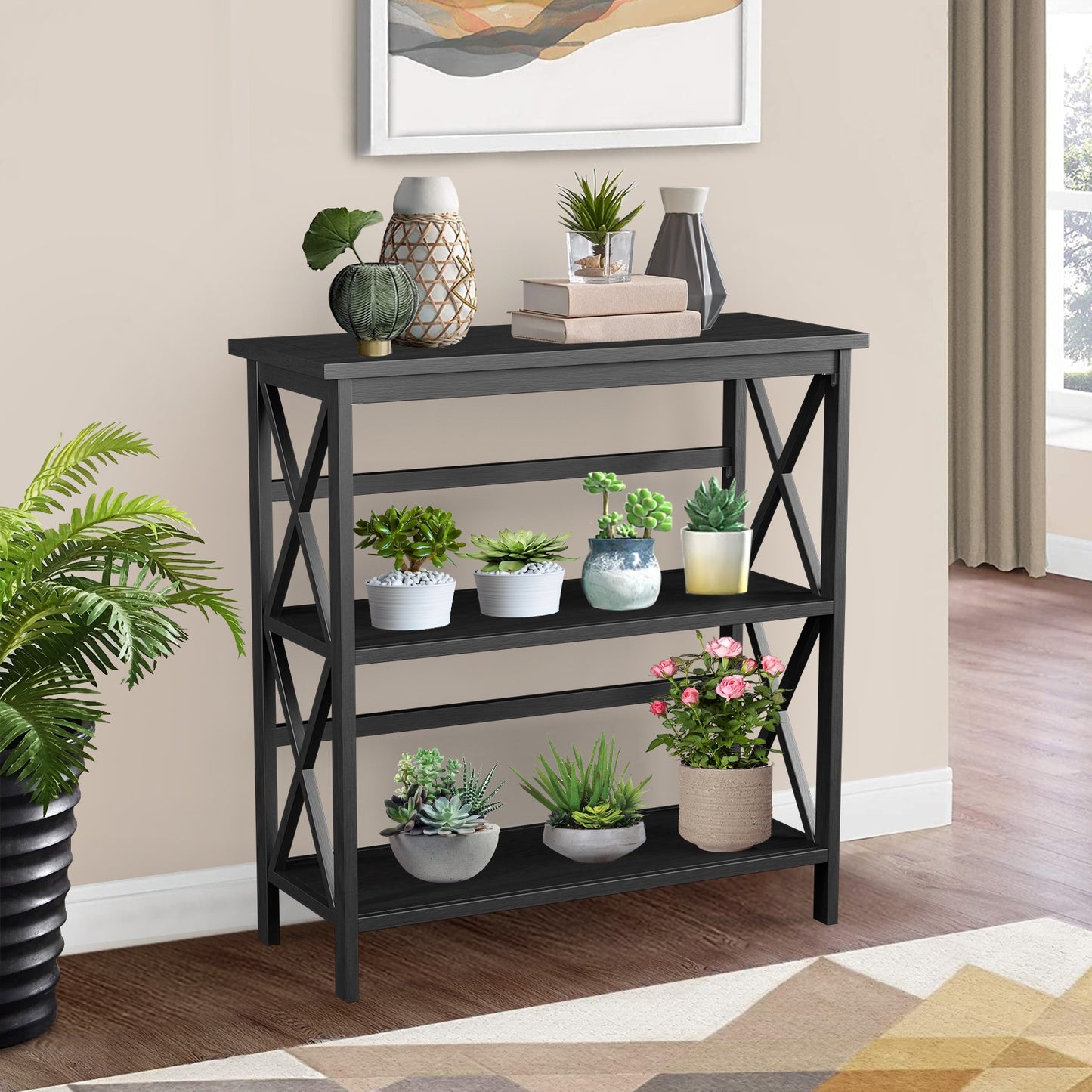 3-Tier Multi-Functional Storage Shelf Units Wooden Open Bookcase and Bookshelf-Black Kids Crystal