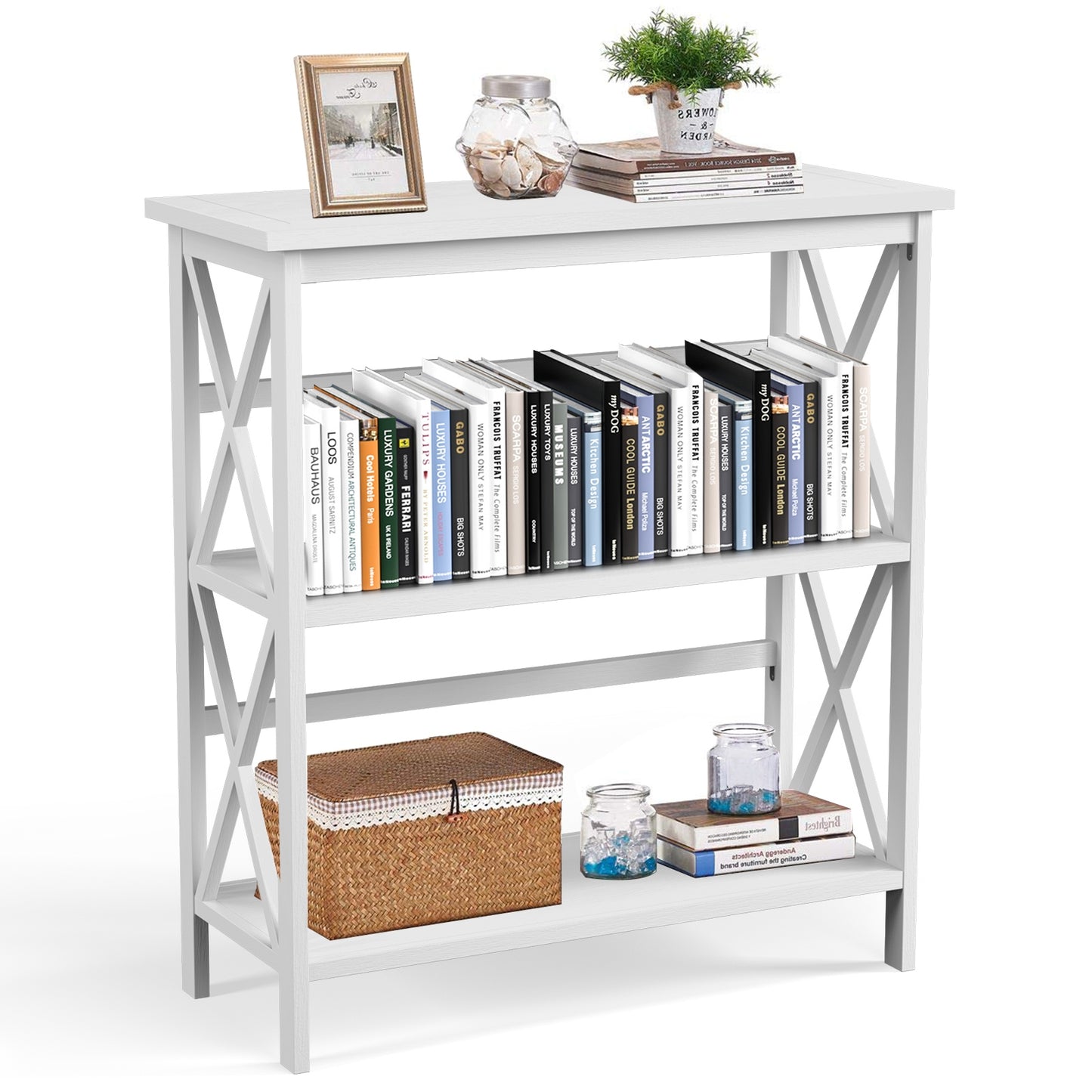 3-Tier Multi-Functional Storage Shelf Units Wooden Open Bookcase and Bookshelf-White Kids Crystal
