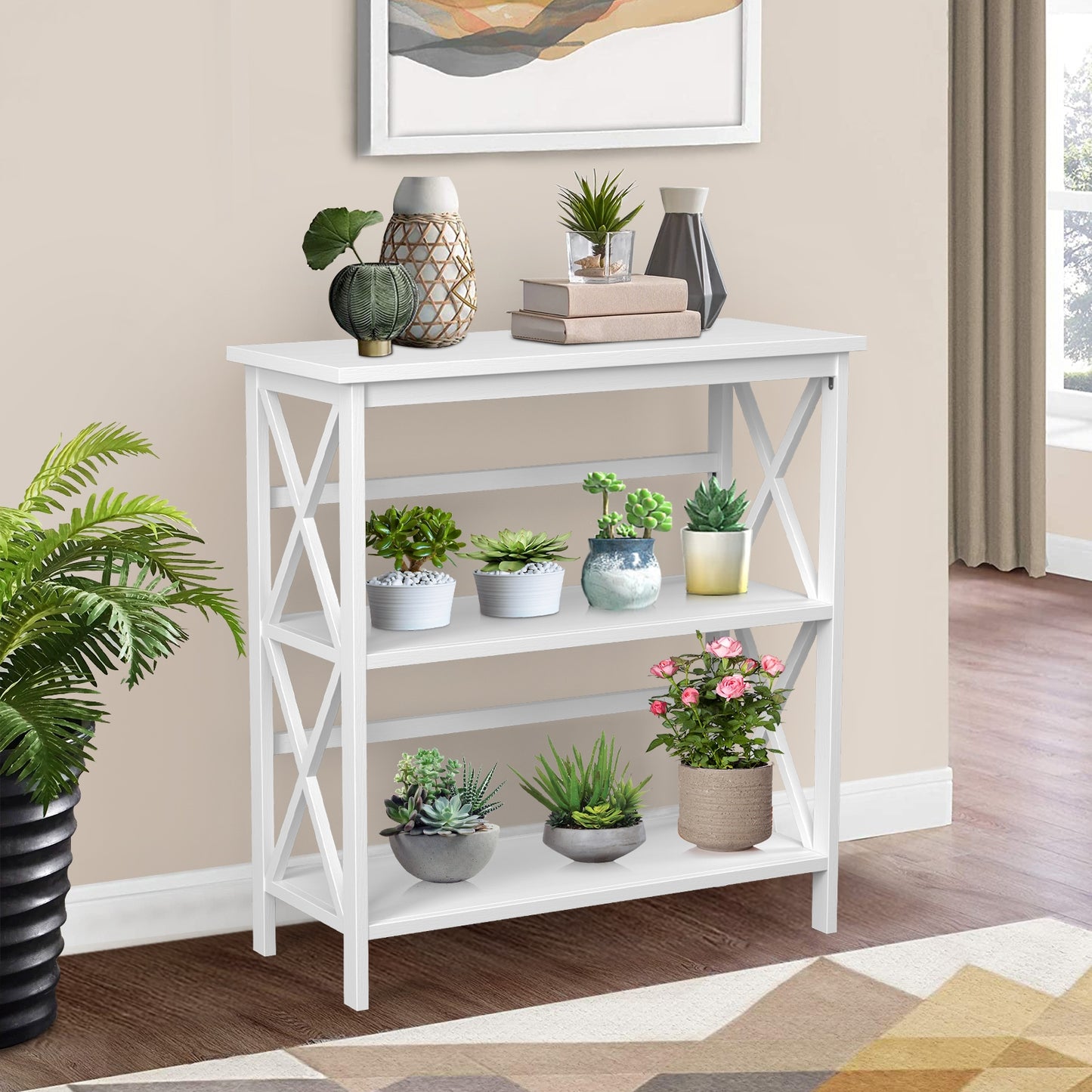 3-Tier Multi-Functional Storage Shelf Units Wooden Open Bookcase and Bookshelf-White Kids Crystal
