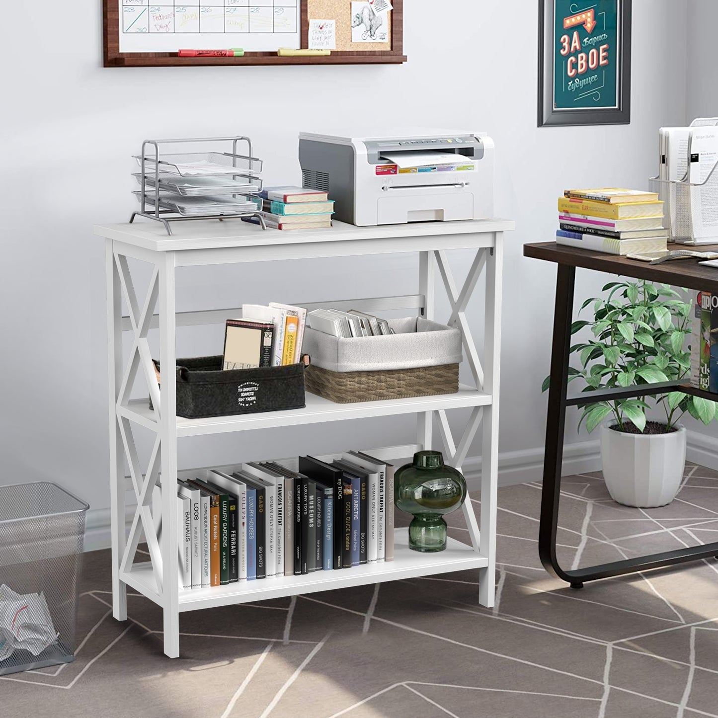 3-Tier Multi-Functional Storage Shelf Units Wooden Open Bookcase and Bookshelf-White Kids Crystal
