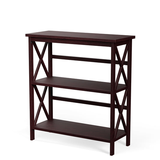 3-Tier Multi-Functional Storage Shelf Units Wooden Open Bookcase and Bookshelf-Dark Brown Kids Crystal