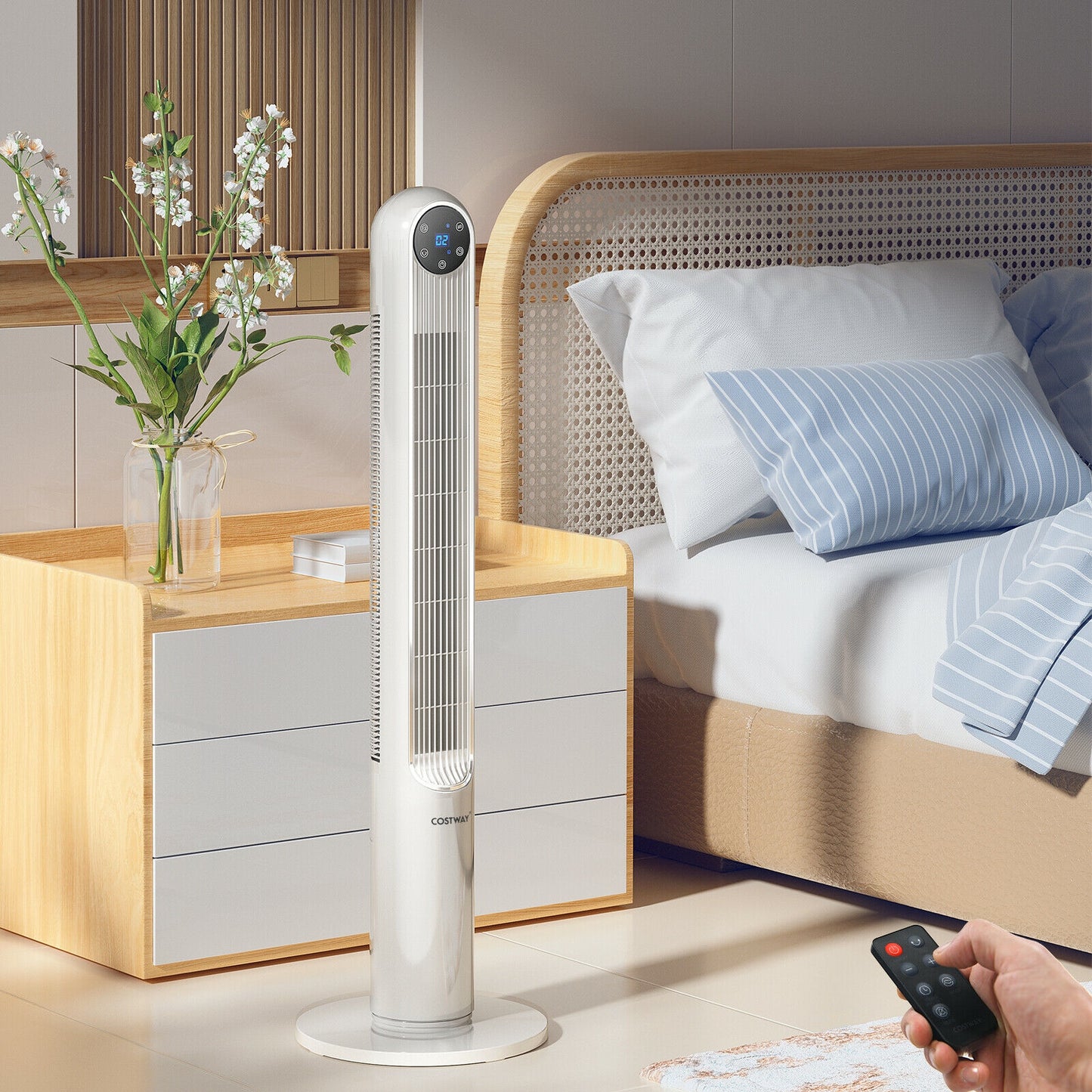 42 Inch 80 Degree Tower Fan with Smart Display Panel and Remote Control-White Kids Crystal