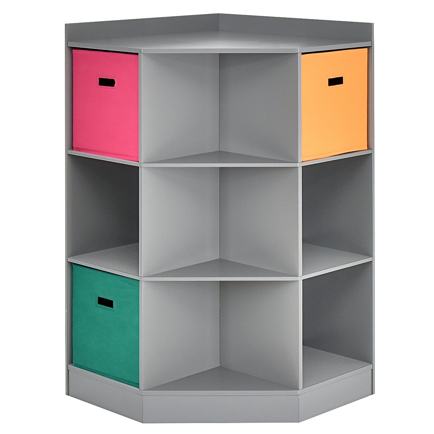 3-Tier Kids Storage Shelf Corner Cabinet with 3 Baskets-Gray Kids Crystal
