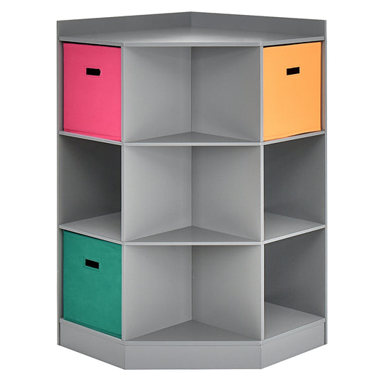 3-Tier Kids Storage Shelf Corner Cabinet with 3 Baskets-Gray Kids Crystal
