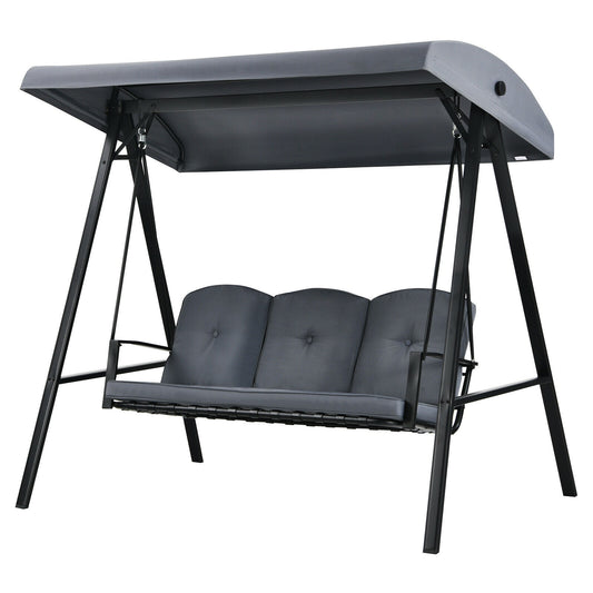 Outdoor 3-Seat Porch Swing with Adjust Canopy and Cushions-Gray Kids Crystal