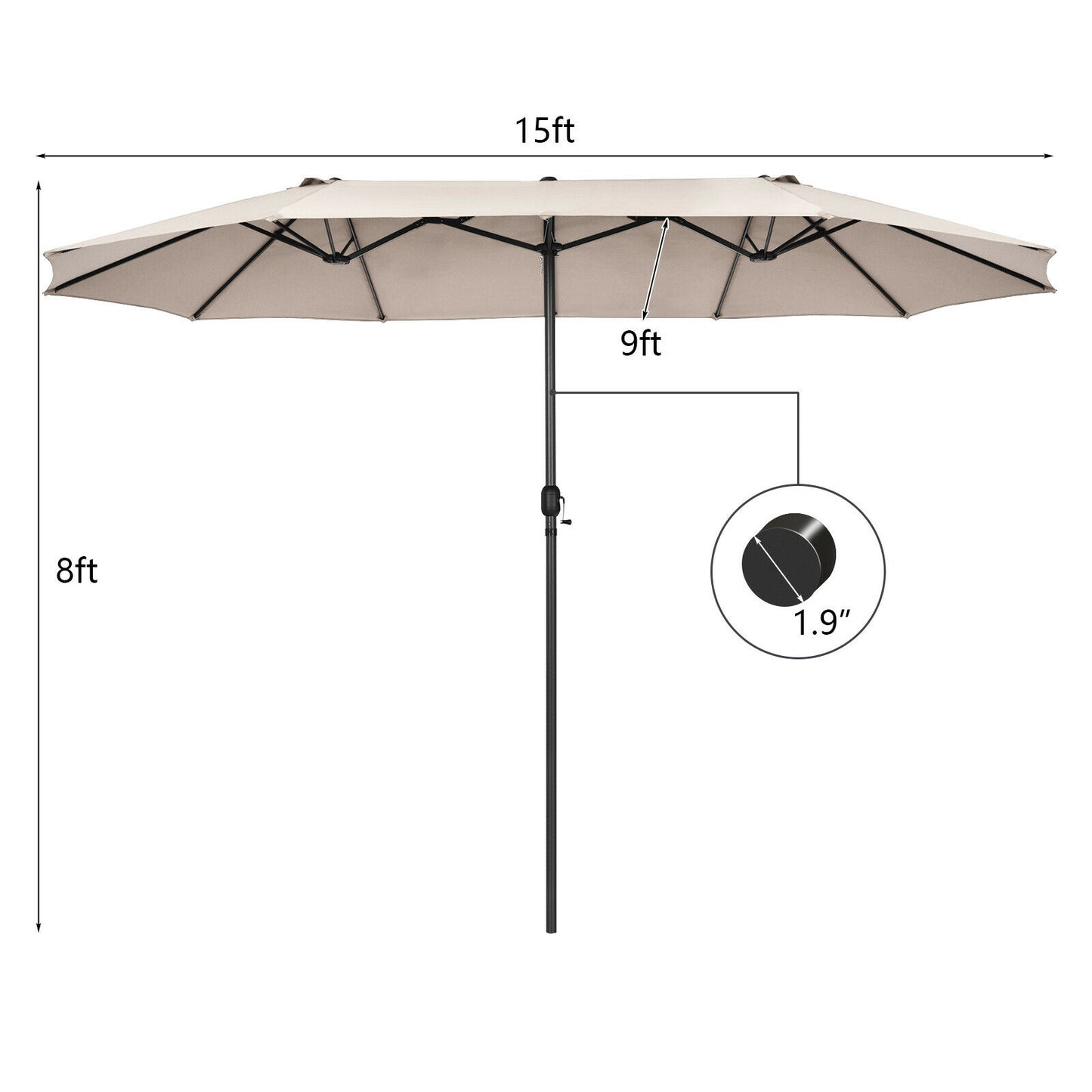 15 Feet Patio Double-Sided Umbrella with Hand-Crank System-Beige Kids Crystal