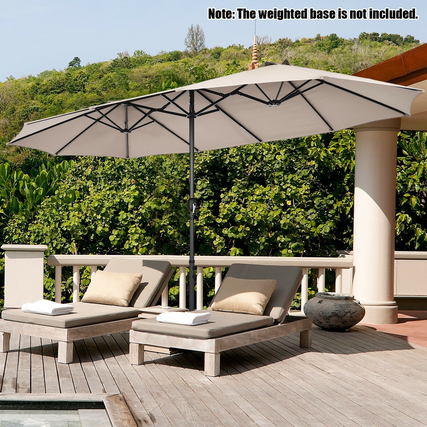 15 Feet Patio Double-Sided Umbrella with Hand-Crank System-Beige Kids Crystal